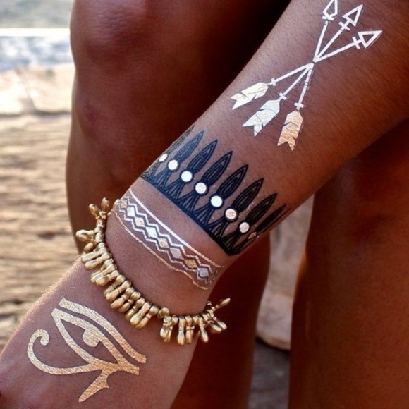 4 Sheets Boho Festival Temporary Metallic Flash Tattoos - Picture 5 of 16